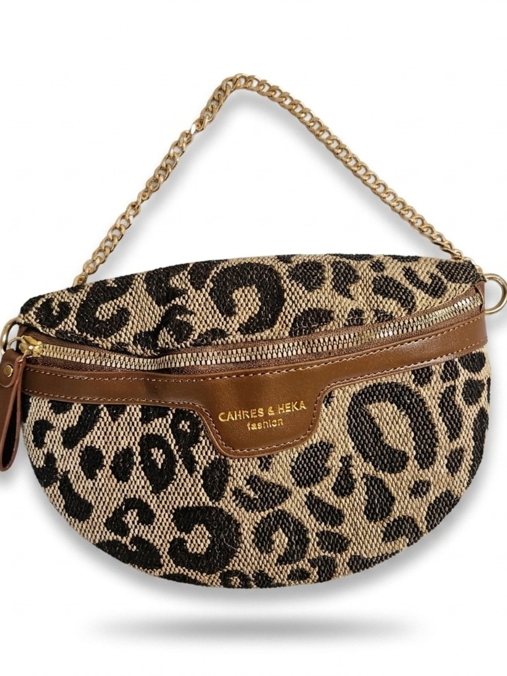 Cahres & Heka Leopard Print Crescent Belt Bag Crossbody Sling